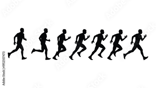 A series of black silhouettes of a man running