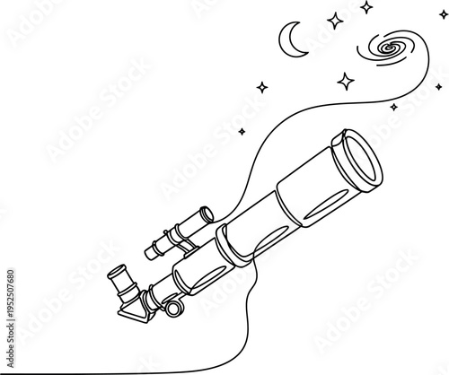 Vintage telescope gazing at the night sky with stars