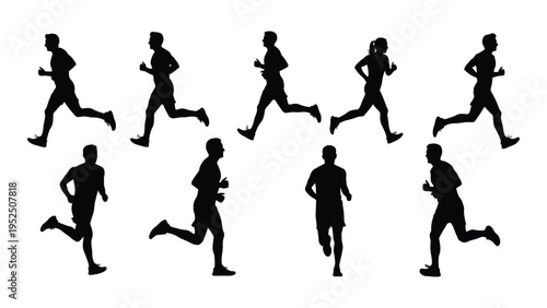 A group of people running in different poses