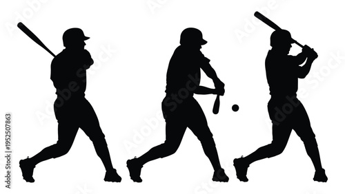 Silhouette of baseball players in different batting positions