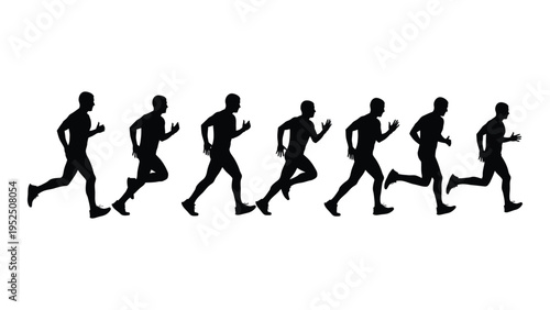 A series of black silhouettes of a man running