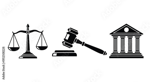 Scales of justice gavel and courthouse in a dark silhouette