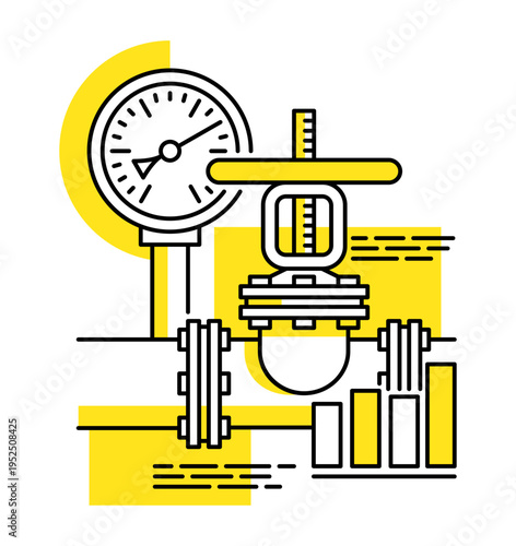 Gas meter for consumption measurement - in thin line with yellow fill