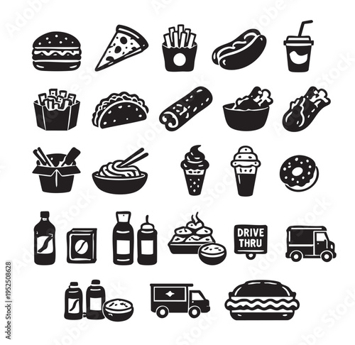 Fast Food Icons Set. Street Food Collection