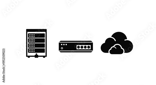 Server router and cloud icons displayed in a black silhouette