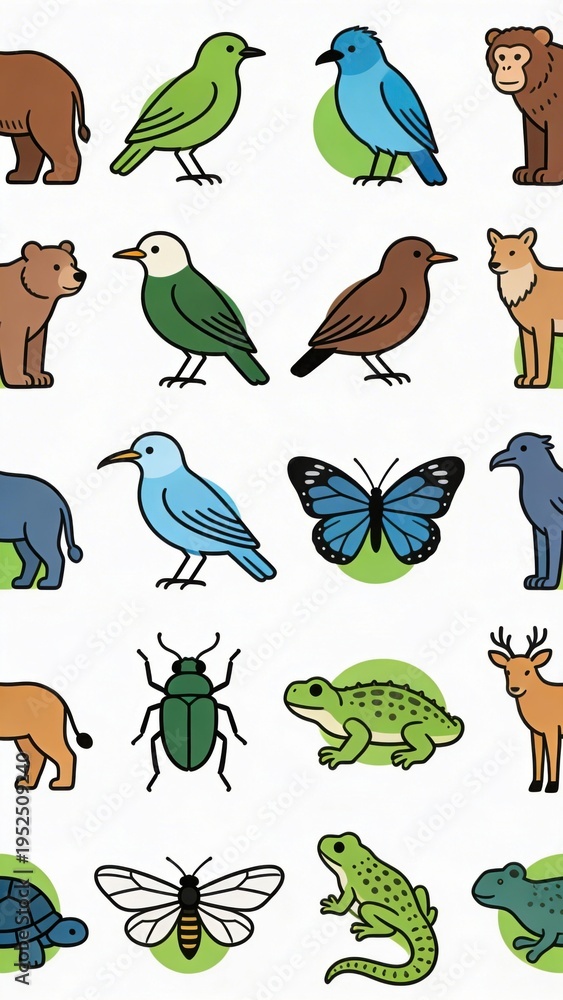 Fototapeta premium colorful wildlife animals icons