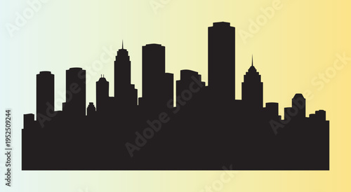 Modern city skyline silhouette with tall skyscrapers and buildings