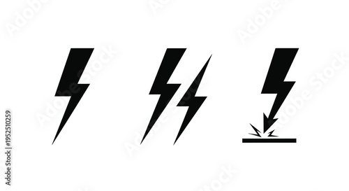 Three lightning bolt icons with varying designs a stark silhouette