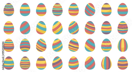 Set of easter eggs decorated with varied diagonal stripes in different color palettes