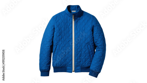 Foto Isolated modern blue quilted bomber jacket with a high collar and light zipper c