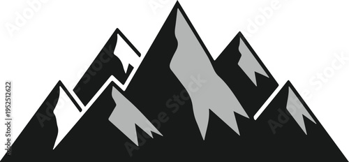 Mountain range silhouette with snowy peaks minimalist landscape vector illustration for outdoor adventure brand logo and web design