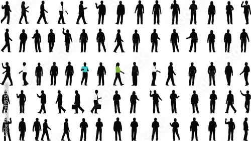 Business people silhouettes collection, men walking standing talking poses, office workers set, professional human figures bundle isolated on white background