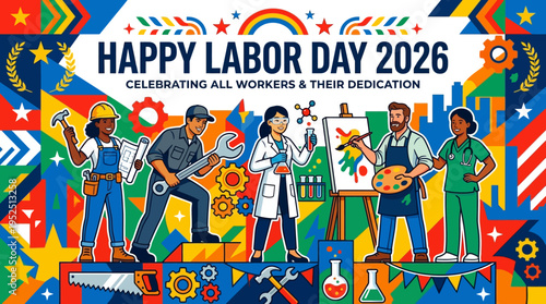 Happy Labor Day 2026 Celebrating All Workers and Their Dedication with Diverse Professions.