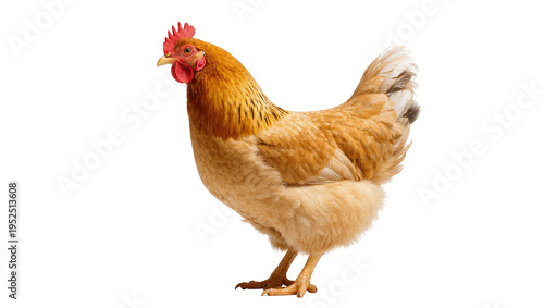 Фотография Isolated hen standing gracefully, farm animal with vibrant golden feathers, poul