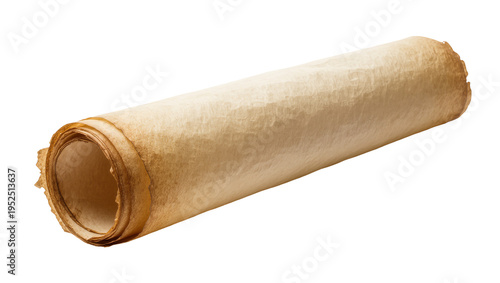 Foto Isolated old rolled parchment paper scroll with aged texture and antique appeara