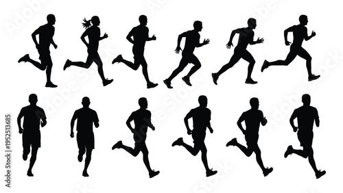 A group of people running in different poses