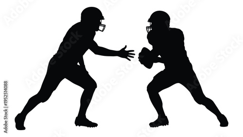 Two american football players in defensive stance
