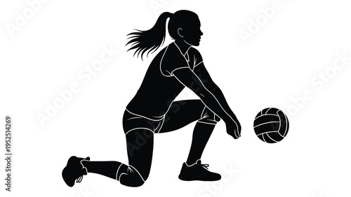 A woman in a crouching position playing volleyball