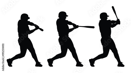 Baseball players swinging a bat in different positions
