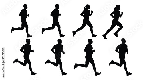 A group of people running in different poses