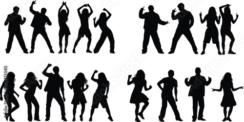 people dancing silhouettes collection party dancers poses set isolated on white background music celebration movement illustration nightlife entertainment concept