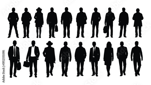 A group of business people in various poses