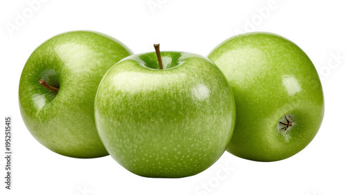 Fotografia Isolated trio of fresh, vibrant green Granny Smith apples for healthy eating