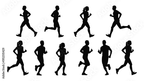 A group of people running in different poses