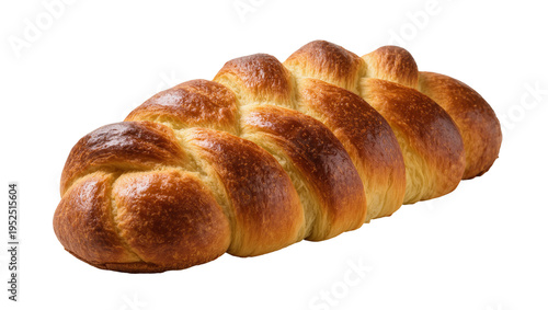 Fotografie Isolated traditional braided bread loaf, golden brown and freshly baked, rich te