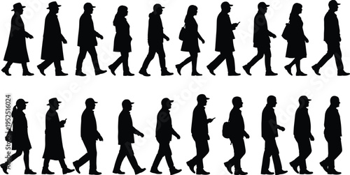 people walking silhouettes collection men and women urban street poses set isolated on white background human figures illustration daily life concept