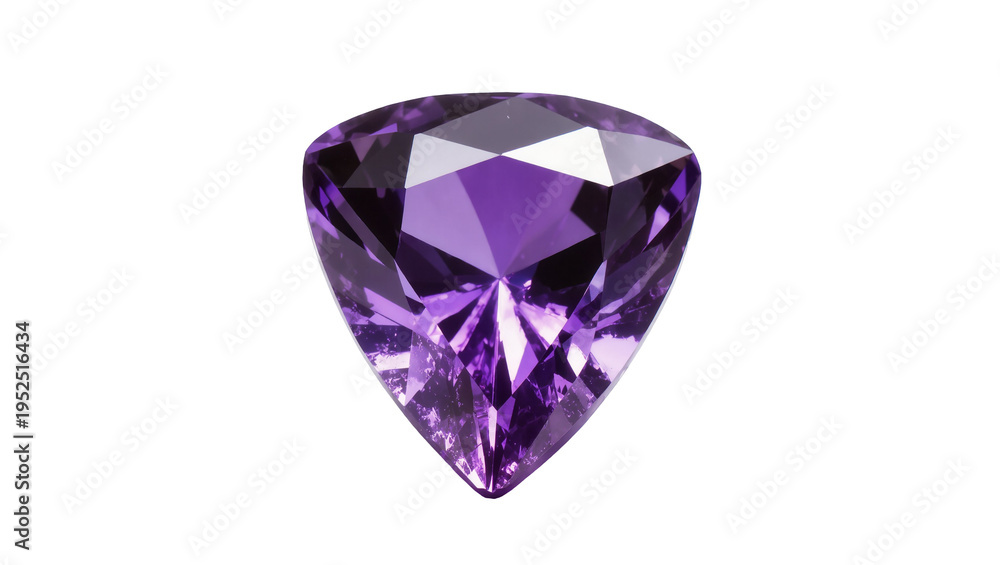 Fototapeta premium Isolated beautiful vibrant purple gemstone trillion cut sparkling precious jewelry stone