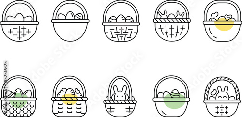 Colorful easter egg baskets with various patterns and designs