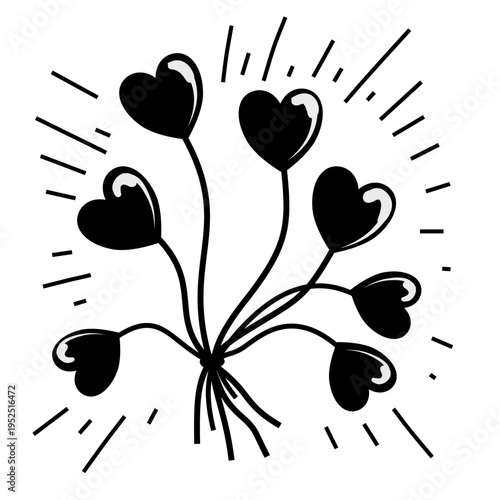 A delightful bunch of heart-shaped balloons radiating joyous energy and bursting with love, symbolizing celebration and affection