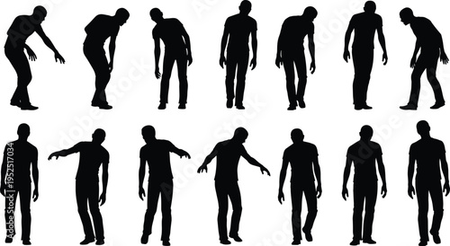 zombie silhouettes collection scary undead characters walking poses set isolated on white background halloween horror creepy monster illustration design concept