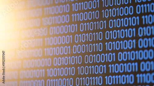 Blue binary code of zeros and ones on a black computer screen. Blue binary code flow of zeros and ones on a black monitor, representing digital data and programming