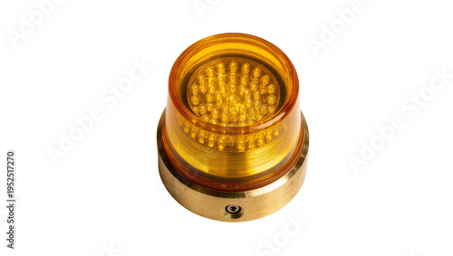 Tableau sur toile Isolated amber LED warning light with metal base, industrial safety and emergenc