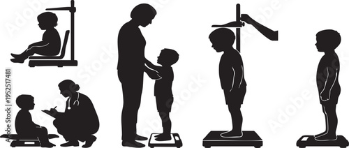 Pediatric Growth Check Vector Silhouette Set Child Height and Weight Measurement Clinic Icons