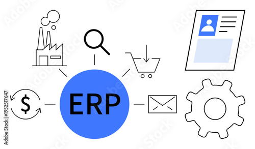 ERP concept. ERP enhancing business operations and decision-making. ERP streamlining workflows, inventory management, supply chain, and HR tools. For business operations, workflows, management