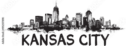 Bild auf Leinwand Kansas city skyline illustration featuring urban landscape with iconic buildings