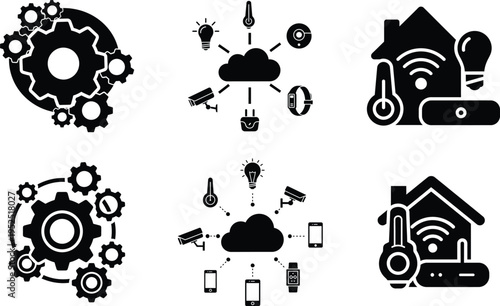 Smart home internet of things (iot) technology icons set with cloud computing and automation