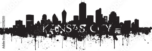 Kansas city skyline silhouette with artistic paint splatter effect and grunge texture for modern urban apparel and poster art