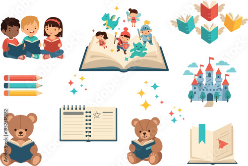 Imagination and Adventure Children Exploring Enchanted Worlds Through Books and Storytelling