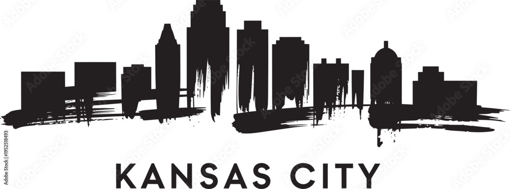 Obraz premium Kansas city skyline sketched art vector illustration with brush stroke texture and city name text