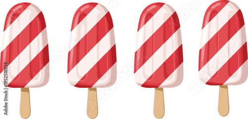 Red and white striped popsicle vector set with strawberry vanilla ice cream lollies isolated on white background clipart