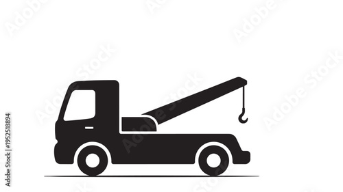 Tow truck icon with a hook for lifting vehicles and assisting with roadside emergencies featuring towing, recovery, vehicle with car and transport