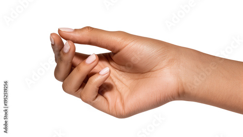 Tableau sur toile Isolated elegant female hand making a delicate gesture, manicured with subtle nu