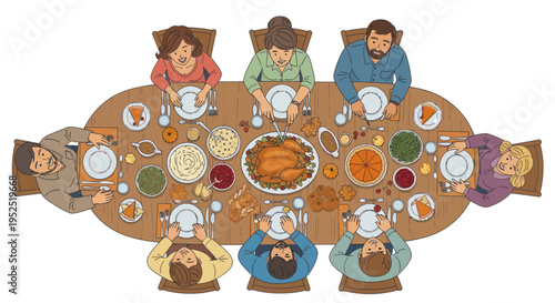 Family Enjoying Thanksgiving Dinner Together Around a Table