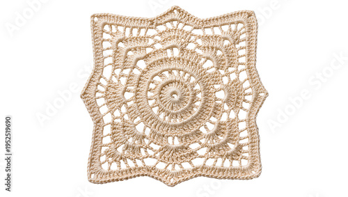 Fotografía Isolated intricate beige crocheted doily with star-shaped edges and spiral cente