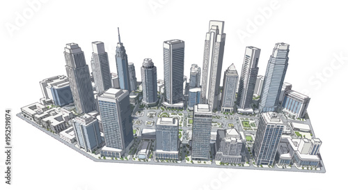 Modern Cityscape Aerial View with Skyscrapers and Green Spaces