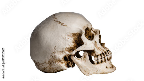 Фотография Isolated human skull, detailed profile view of skeletal anatomy, medical and anatomical study